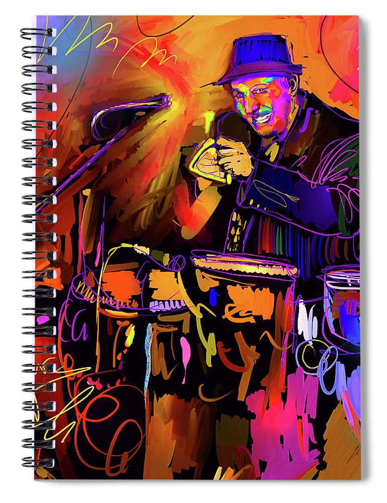 Jorge Bermudez Spiral Notebook featuring the painting In The Percussion Zone by DC Langer