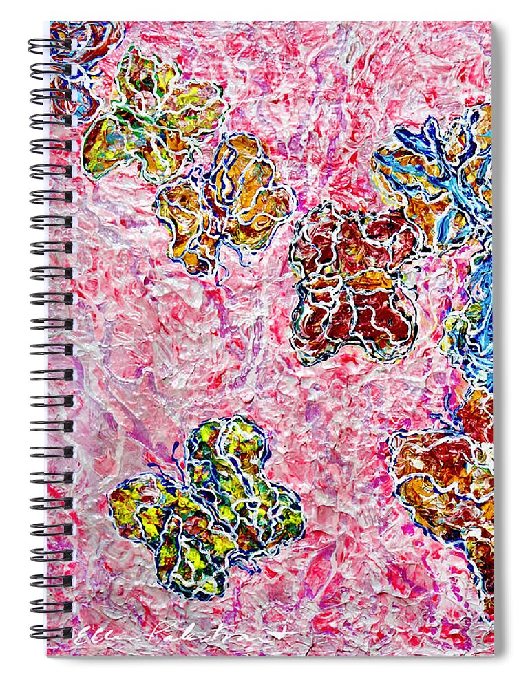Canvas Spiral Notebook featuring the painting In The Pink of The Night Butterflies Are Seen In Flight by Ellen Palestrant