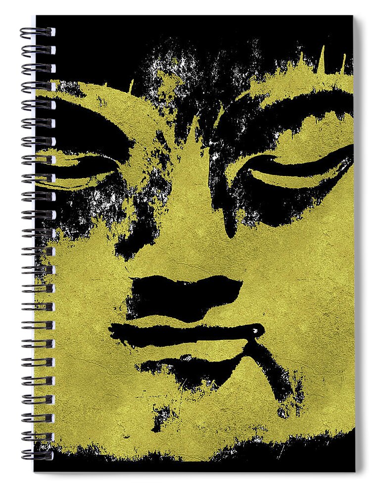 In The Shadow Of The Golden Buddha Spiral Notebook featuring the mixed media In The Shadow of The Golden Buddha by Kandy Hurley