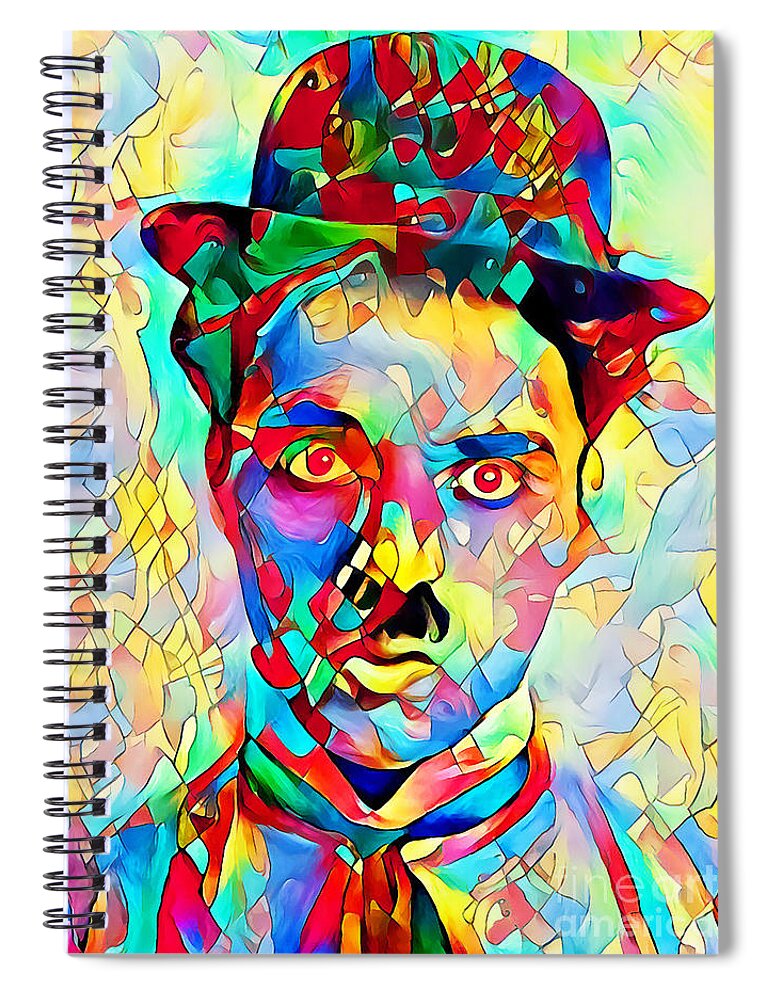 Wingsdomain Spiral Notebook featuring the photograph Charlie Chaplin in Vibrant Painterly Colors 20200516a by Wingsdomain Art and Photography