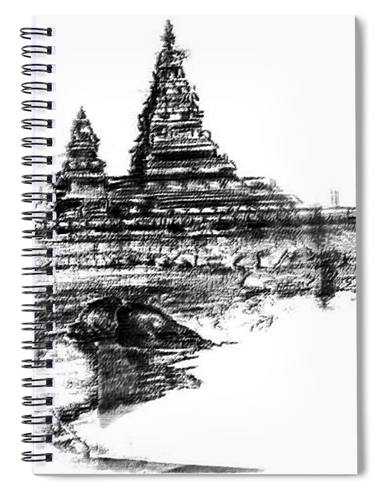 Mahabalipuram Spiral Notebook featuring the painting Indian Hindu Temple Structure - Mahabalipuram - a South India Monument and seashore resort by Remy Francis