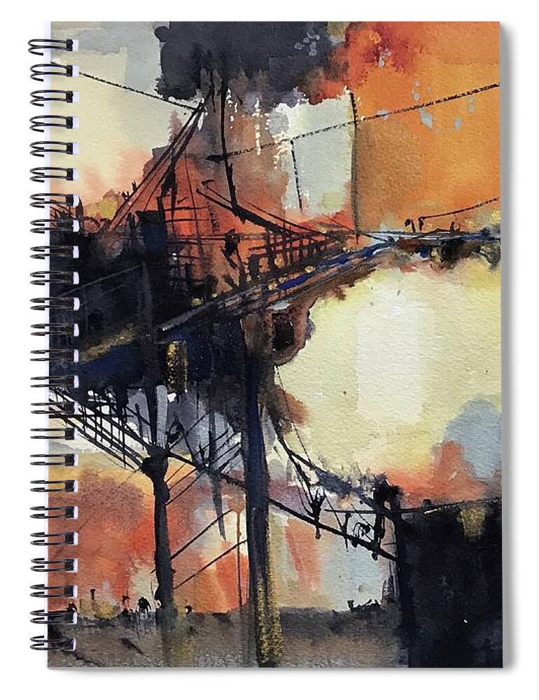 Watercolor Spiral Notebook featuring the painting Industrial Sunset by Judith Levins