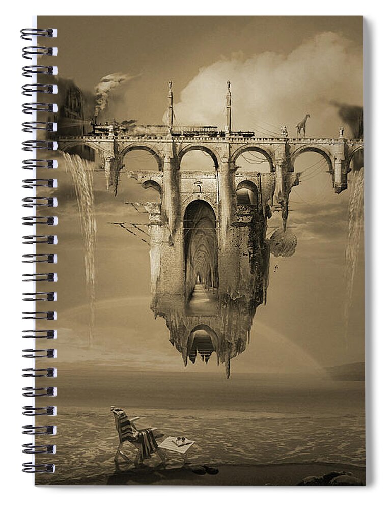 Surreal Visionary Contemporary Surrealist Artist Modern Spiral Notebook featuring the digital art Infinite Improbability Drive by George Grie