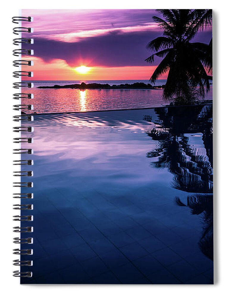 Infinity Pool Spiral Notebook featuring the photograph Infinity pool sunset Thai Restaurant Decoration by Josu Ozkaritz