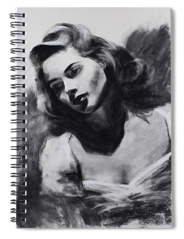 Ingrid Bergman Spiral Notebook featuring the drawing Ingrid Bergman by Jordan Henderson