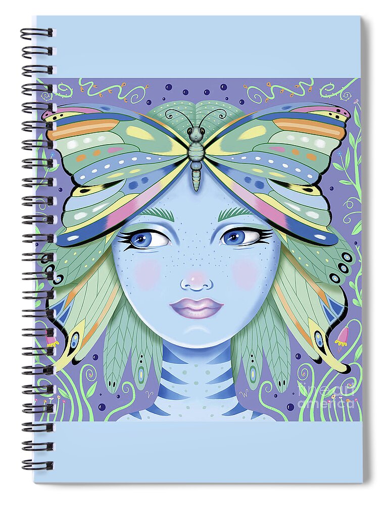 Fantasy Spiral Notebook featuring the digital art Insect Girl, Winga - Sq.Purple by Valerie White