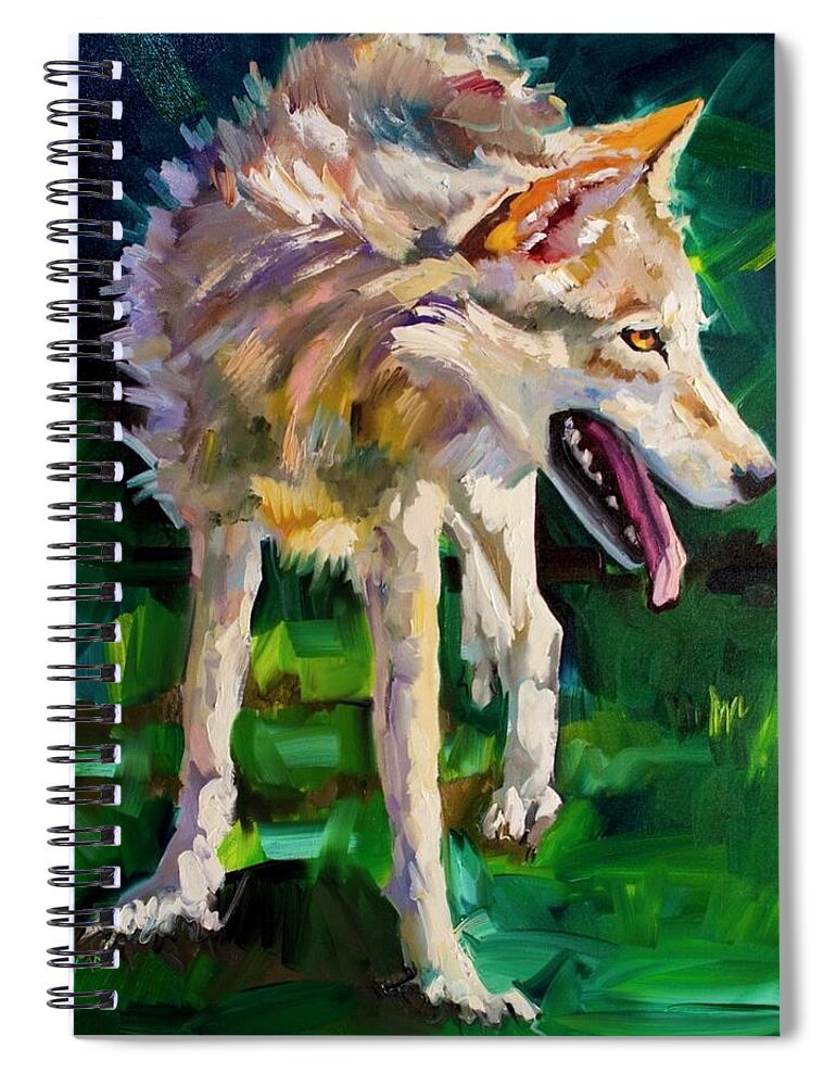 Wolf Art Spiral Notebook featuring the painting Into the Light Wolf by Diane Whitehead