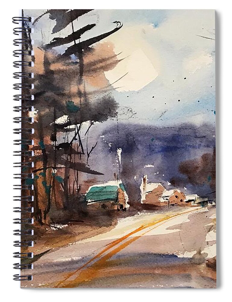 Landscape Spiral Notebook featuring the painting Into the Village by Judith Levins