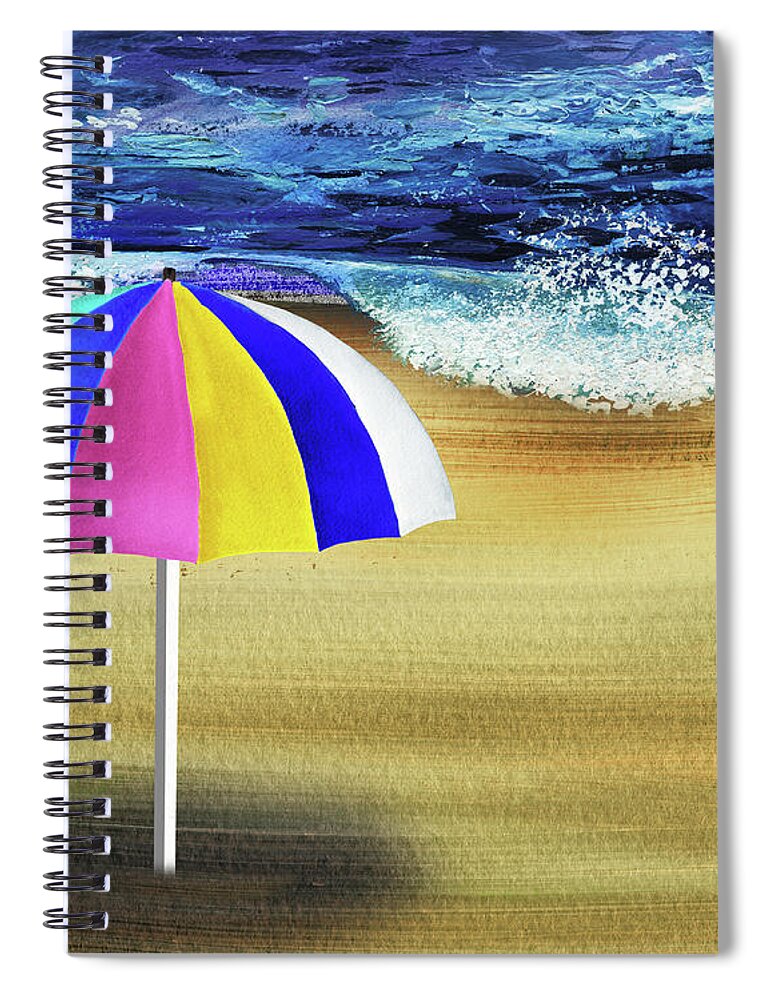 Umbrella Spiral Notebook featuring the painting Invitation To Relax Umbrella On The Sea Shore Beach by Irina Sztukowski