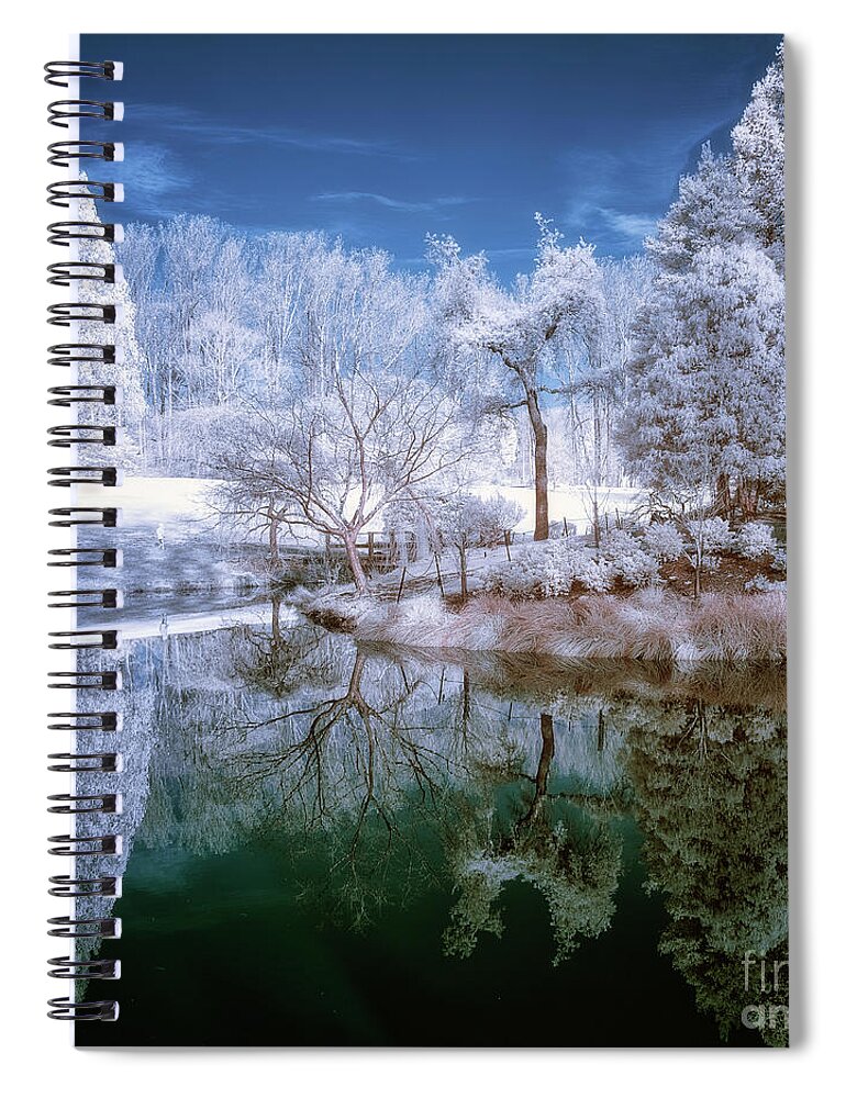 Infrared Spiral Notebook featuring the photograph IR reflections in a park - faux color by Izet Kapetanovic