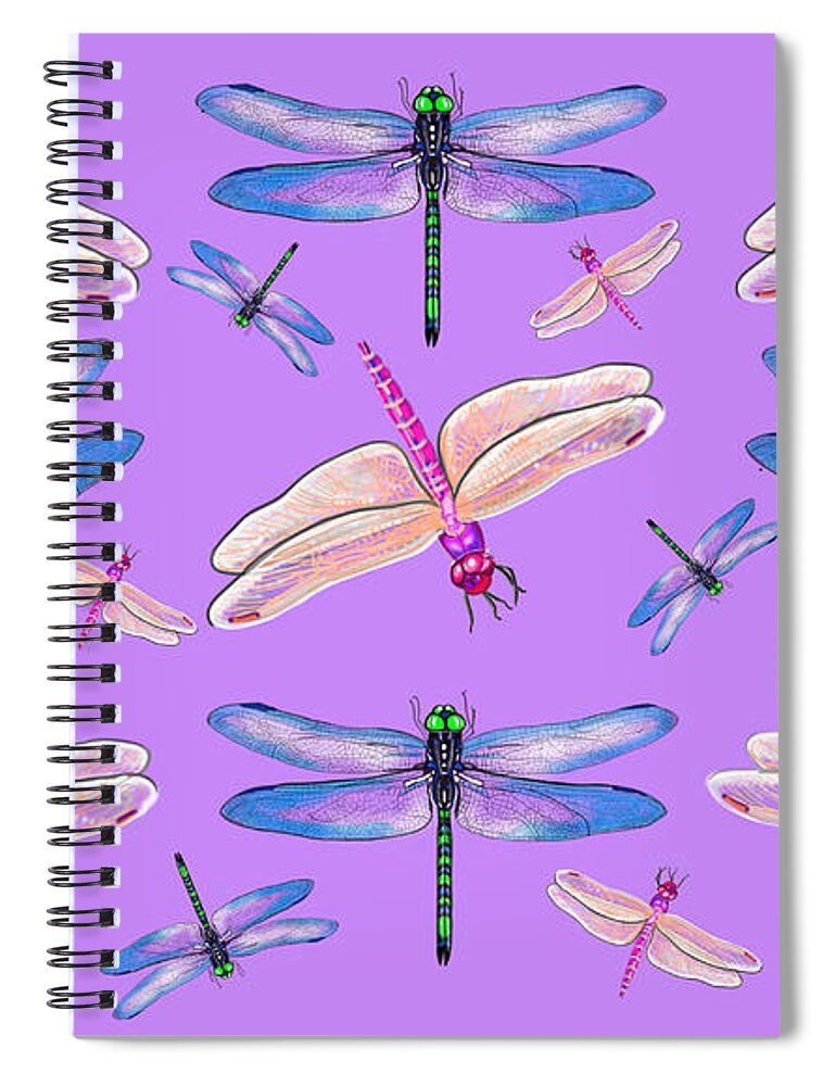 Dragonflies Spiral Notebook featuring the mixed media Iridescent Dragonflies by Judy Cuddehe