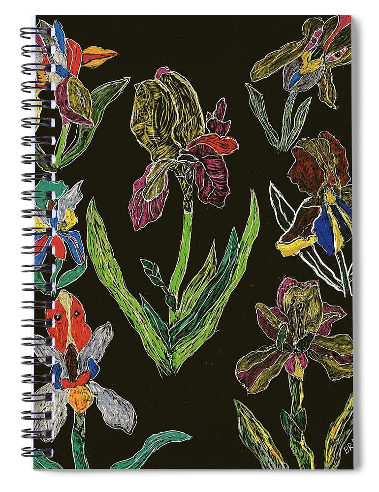 Iris Spiral Notebook featuring the drawing Iris Fantasy by Branwen Drew
