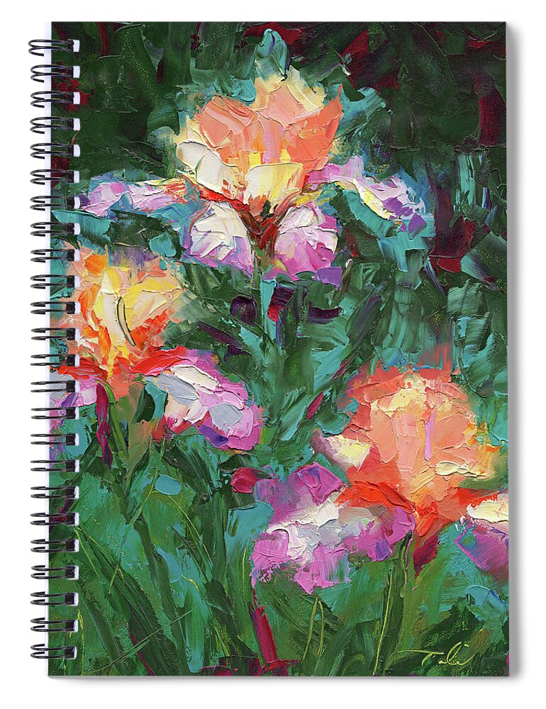 Iris Spiral Notebook featuring the painting Iris Foxfire - palette knife oil painting by Talya Johnson