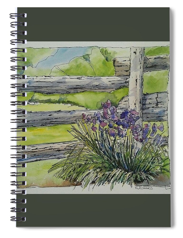 Rustic Garden Spiral Notebook featuring the painting Irises by Sheila Romard