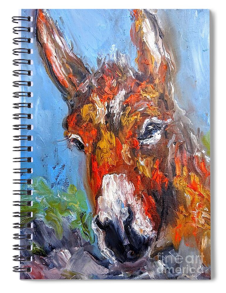 Donkey Art Spiral Notebook featuring the painting Jenny the Banshee donkey by Mary Cahalan Lee - aka PIXI