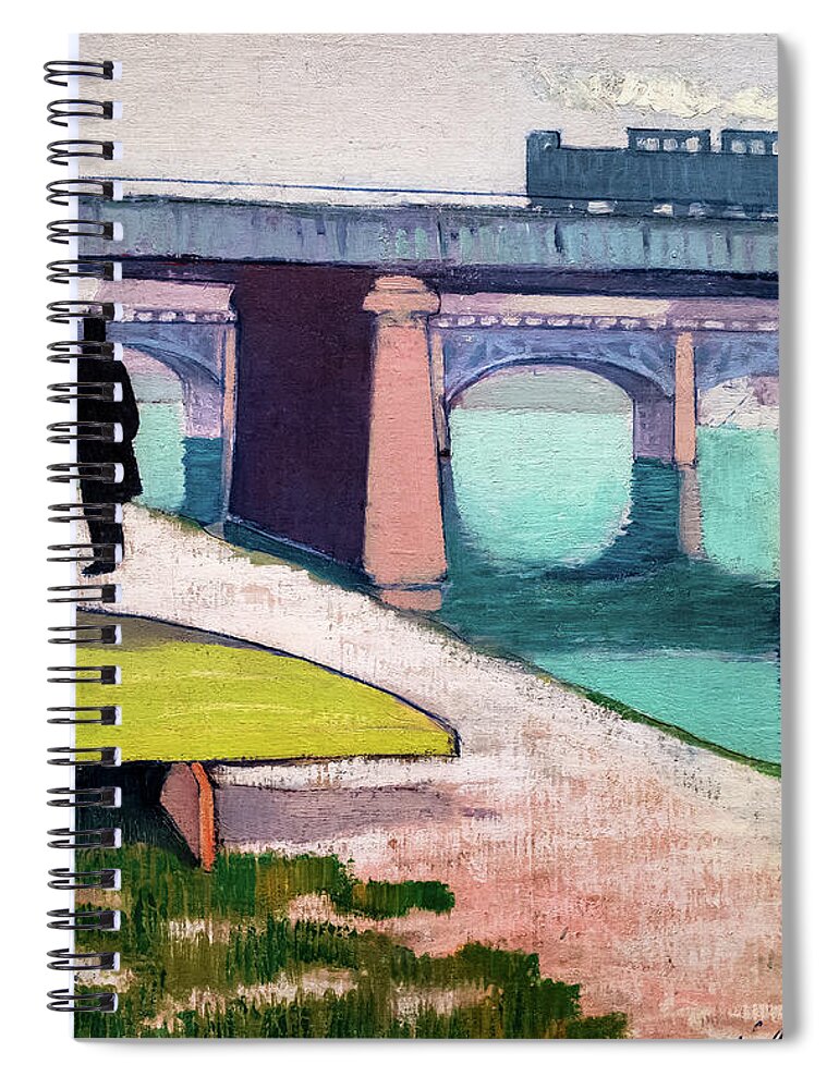 Emile Spiral Notebook featuring the painting Iron Bridges at Asnieres by Emile Bernard by Emile Bernard
