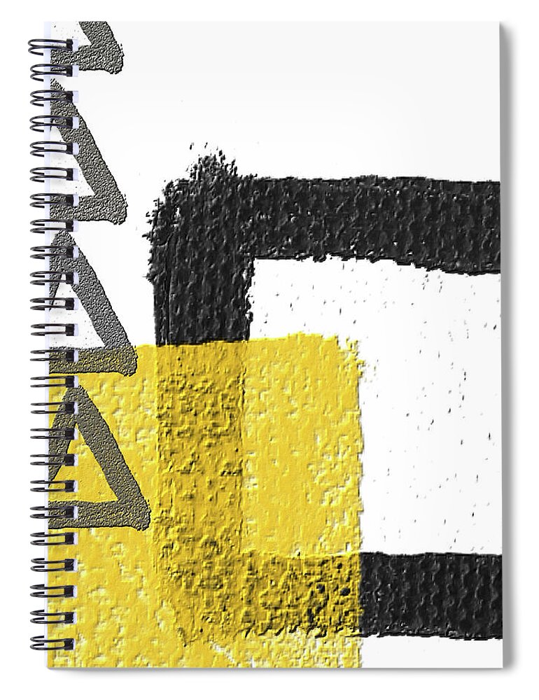 Yellow Spiral Notebook featuring the painting Irregularity Yellow And Gray Geometric Art by Lourry Legarde