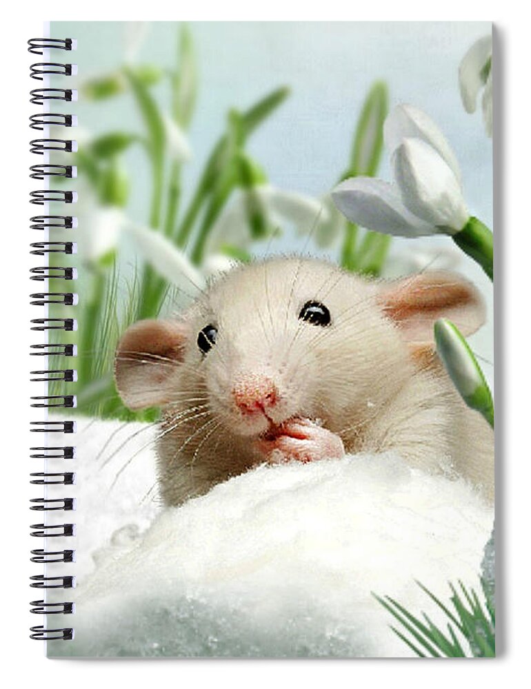 Mouse Spiral Notebook featuring the mixed media Is it Spring Yet ? by Morag Bates