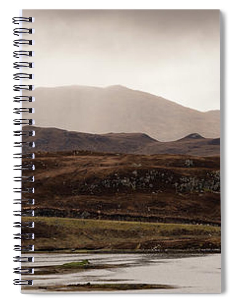 Panorama Spiral Notebook featuring the photograph Isle of Harris and Lewis Loch and mountains by Sonny Ryse