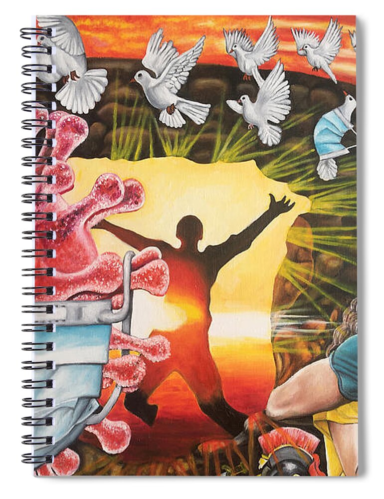Christ Spiral Notebook featuring the painting It is Finished The Stone is Rolled Away by O Yemi Tubi