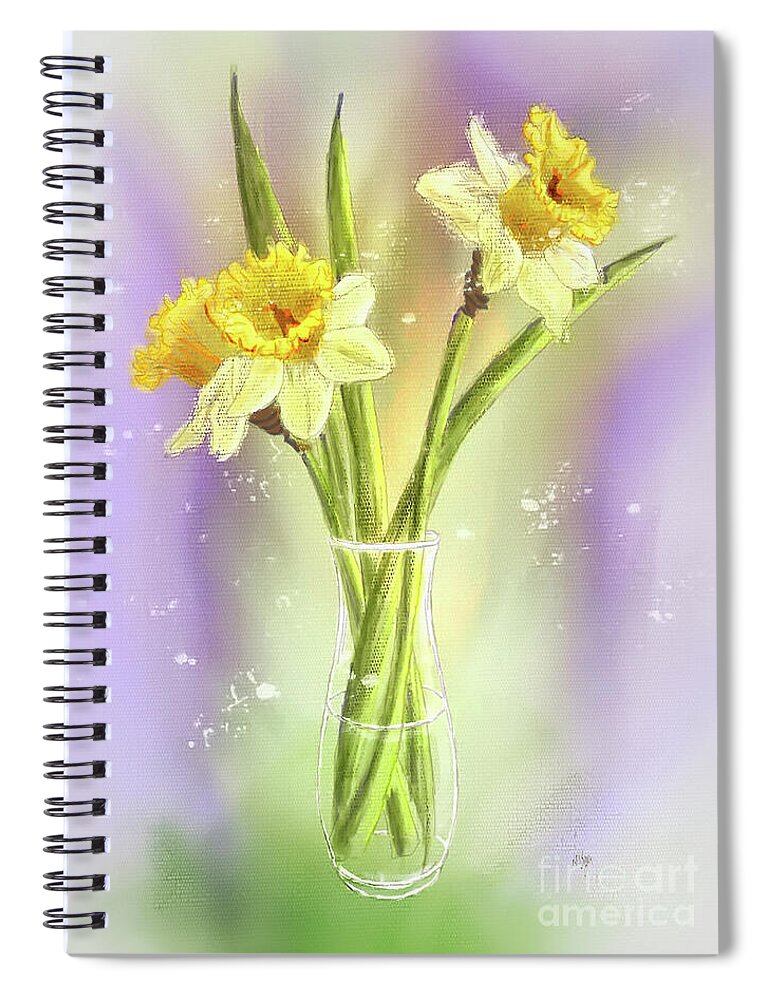 Daffodils Spiral Notebook featuring the digital art It Must Be Spring by Lois Bryan