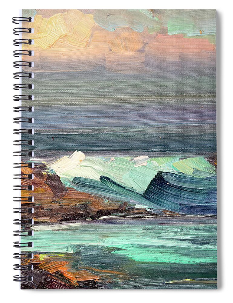 Seascape Spiral Notebook featuring the painting Its That One Wave by Radha Rao