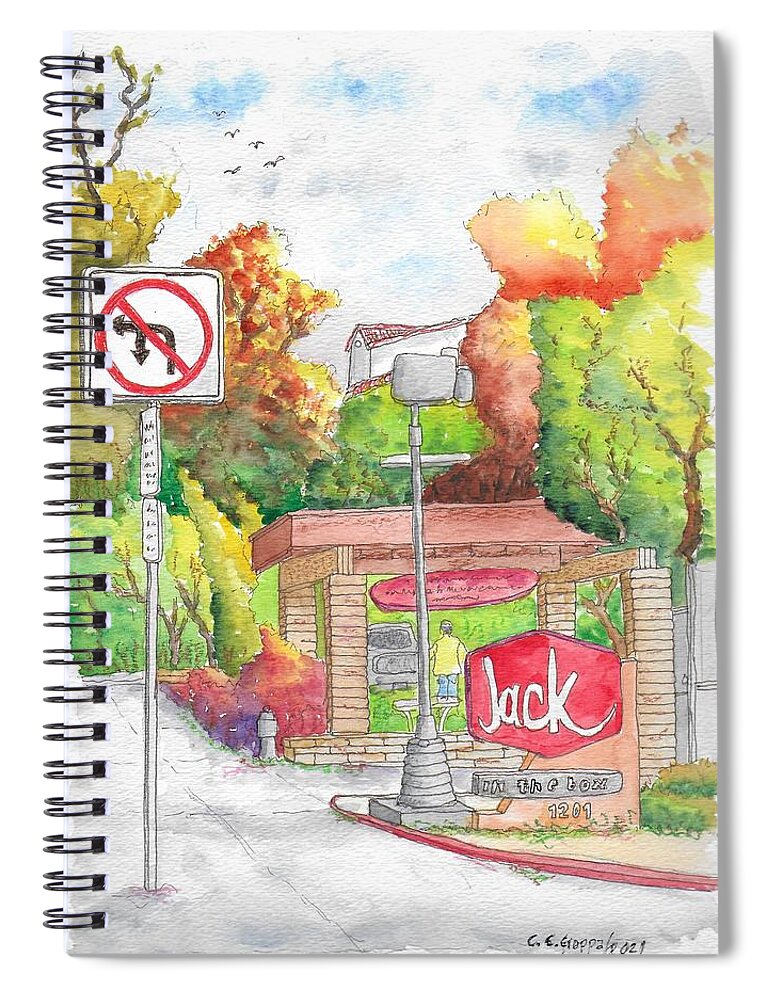 Jack In The Box Spiral Notebook featuring the painting Jack in the Box in Laguna Beach, California by Carlos G Groppa
