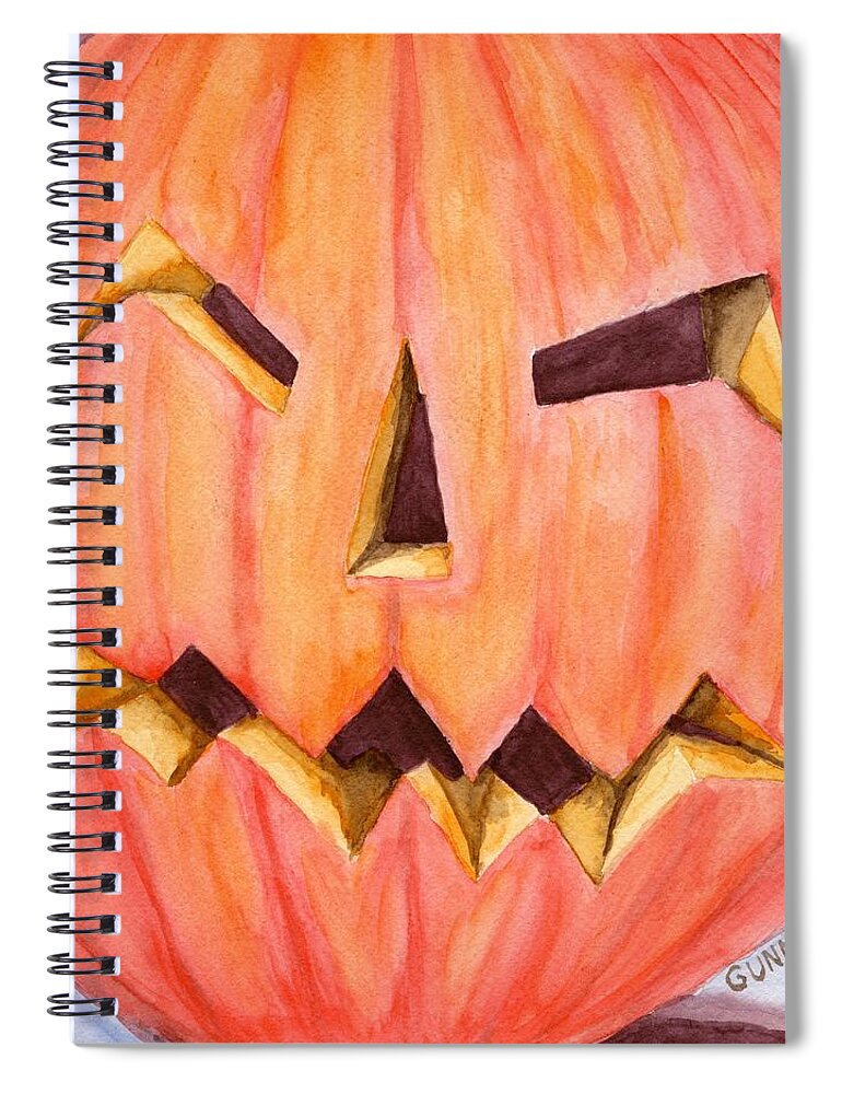 Pumpkin Spiral Notebook featuring the painting Jack O Lantern by Katrina Gunn