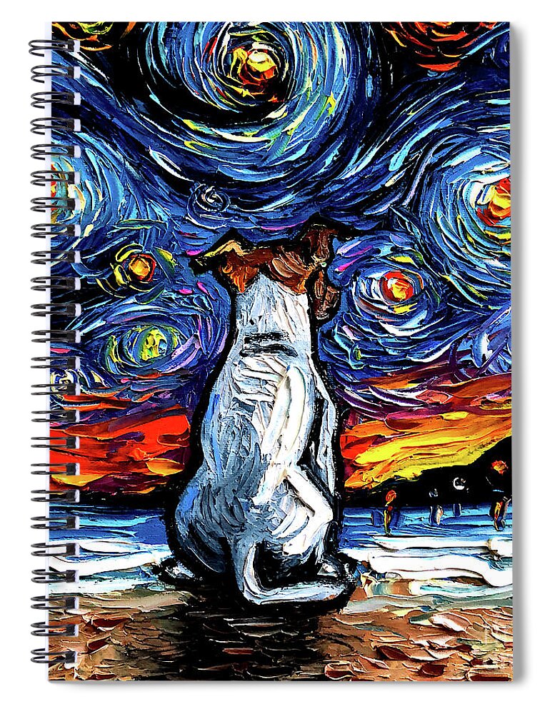 Jack Russel Terrier Spiral Notebook featuring the painting Jack Russel Terrier Night 2 by Aja Trier