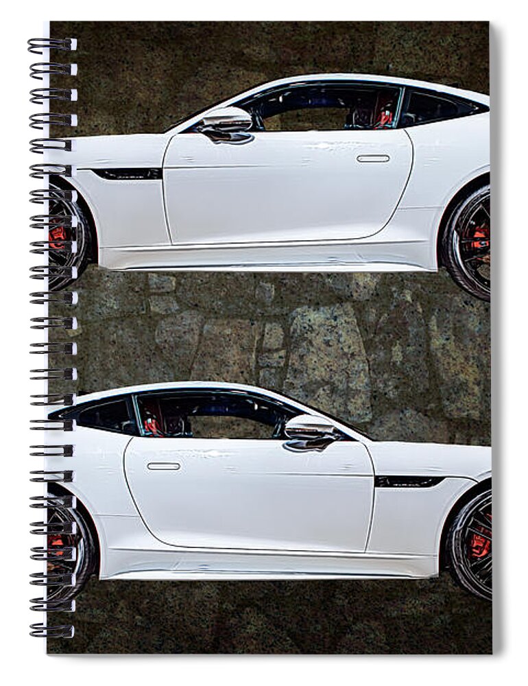 Auto Spiral Notebook featuring the mixed media Jaguar F-Type Isolated on Stone Texture by Rick Deacon