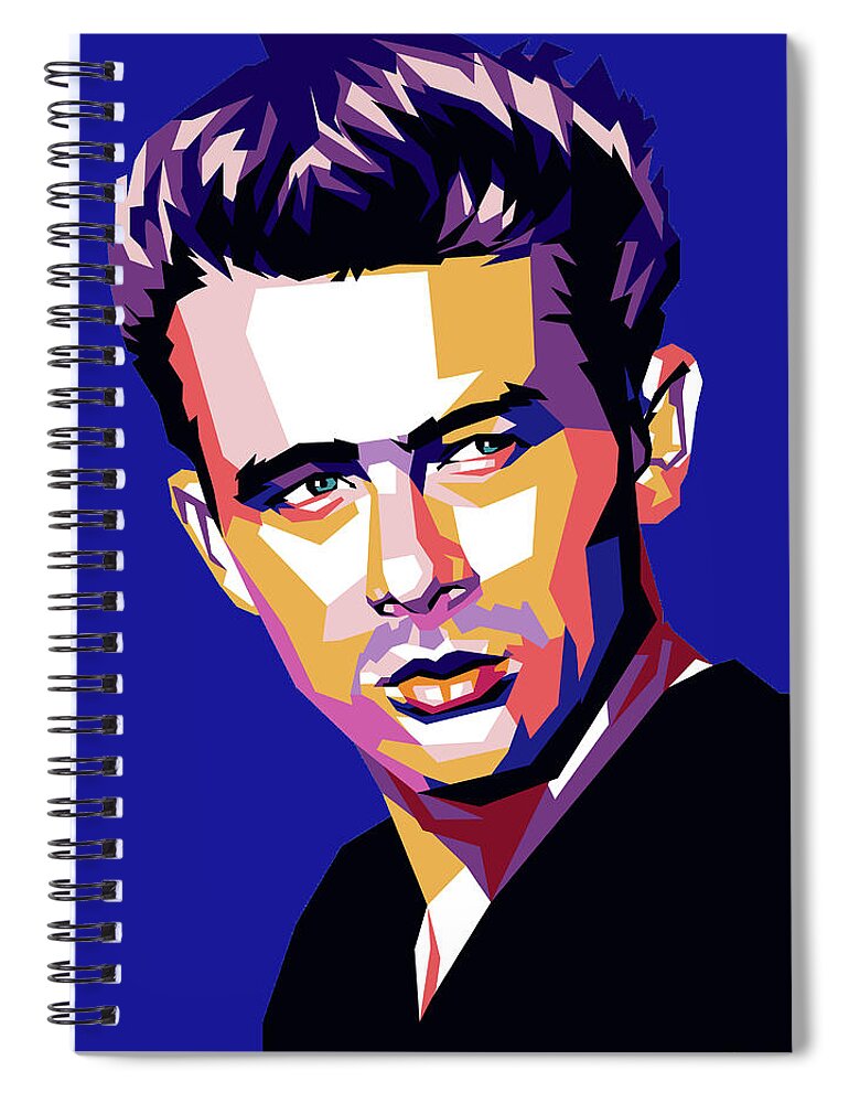 James Dean Spiral Notebook featuring the digital art James Dean geometic art by Movie World Posters