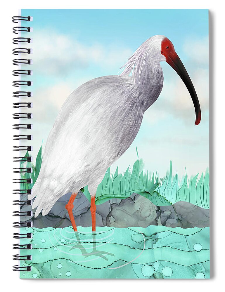 Crested Ibis Spiral Notebook featuring the digital art Japanese Crested Ibis by Andreea Dumez