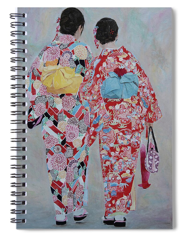 Japan Spiral Notebook featuring the painting Japanese Girlfriends by Masami IIDA