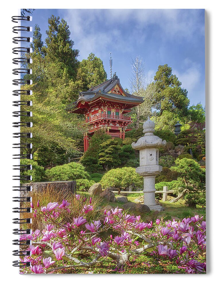 Japanese Garden Spiral Notebook featuring the photograph Japanese Tea Garden - Pagoda by Susan Rissi Tregoning