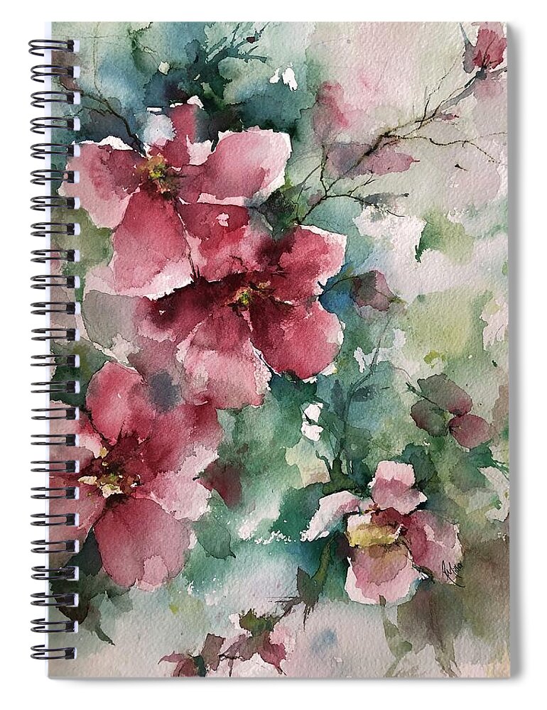  Spiral Notebook featuring the painting Japonicas Grace by Robin Miller-Bookhout