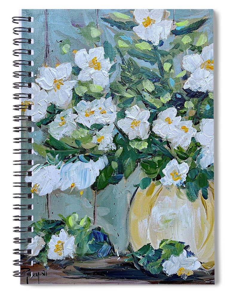 Jasmine Spiral Notebook featuring the painting Jasmine by Roxy Rich