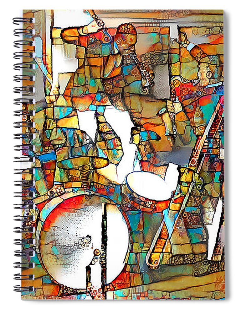 Wingsdomain Spiral Notebook featuring the photograph Jazz Band of The Roaring 1920s in Vibrant Playful Whimsical Colors 20200524v1 by Wingsdomain Art and Photography