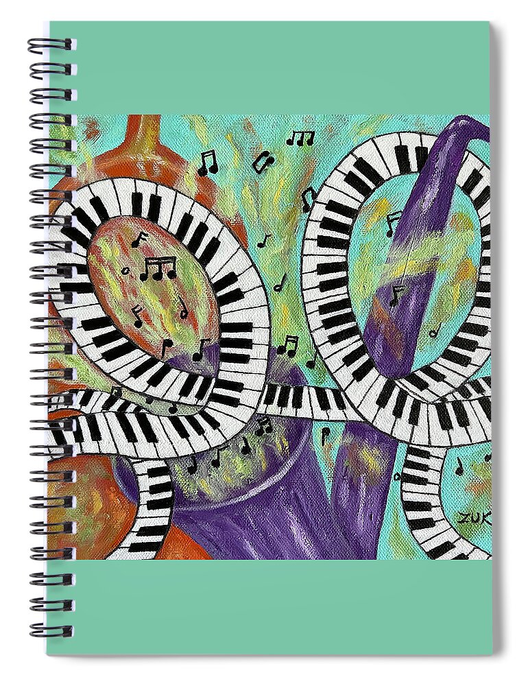 Music Spiral Notebook featuring the painting Jazz Trio by Karen Zuk Rosenblatt