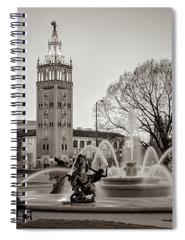 Missouri Spiral Notebook featuring the photograph J.C. Nichols Memorial Fountain in the Plaza - Kansas City Sepia Square Format by Gregory Ballos