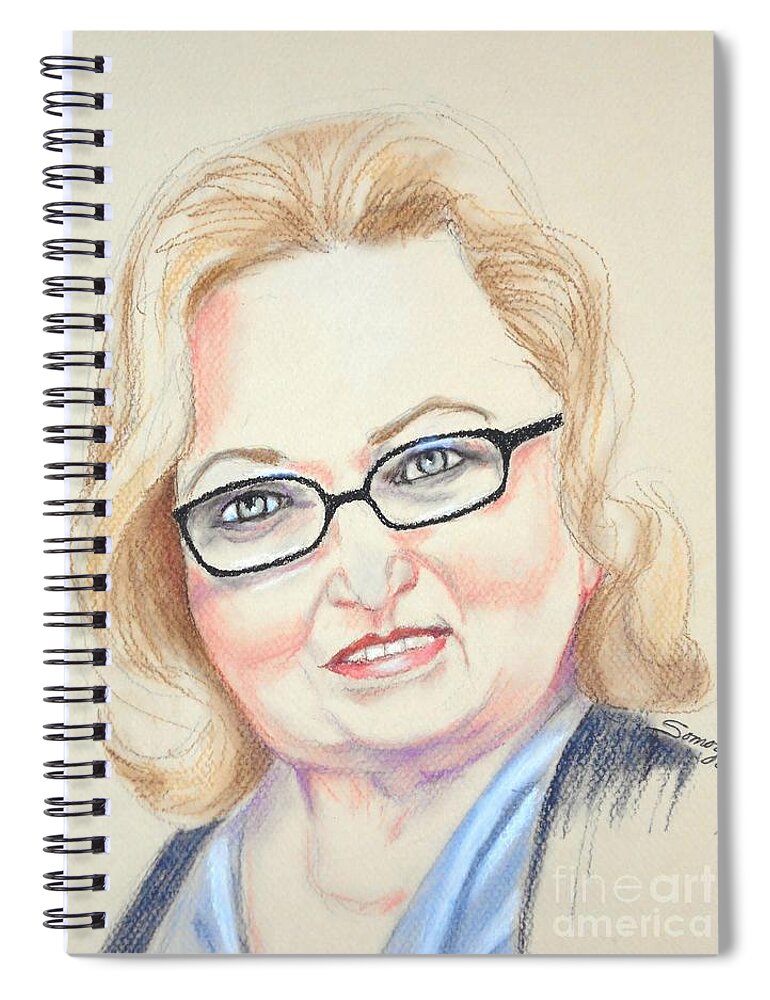 Jean M. Auel Spiral Notebook featuring the drawing Jean M. Auel by Jayne Somogy