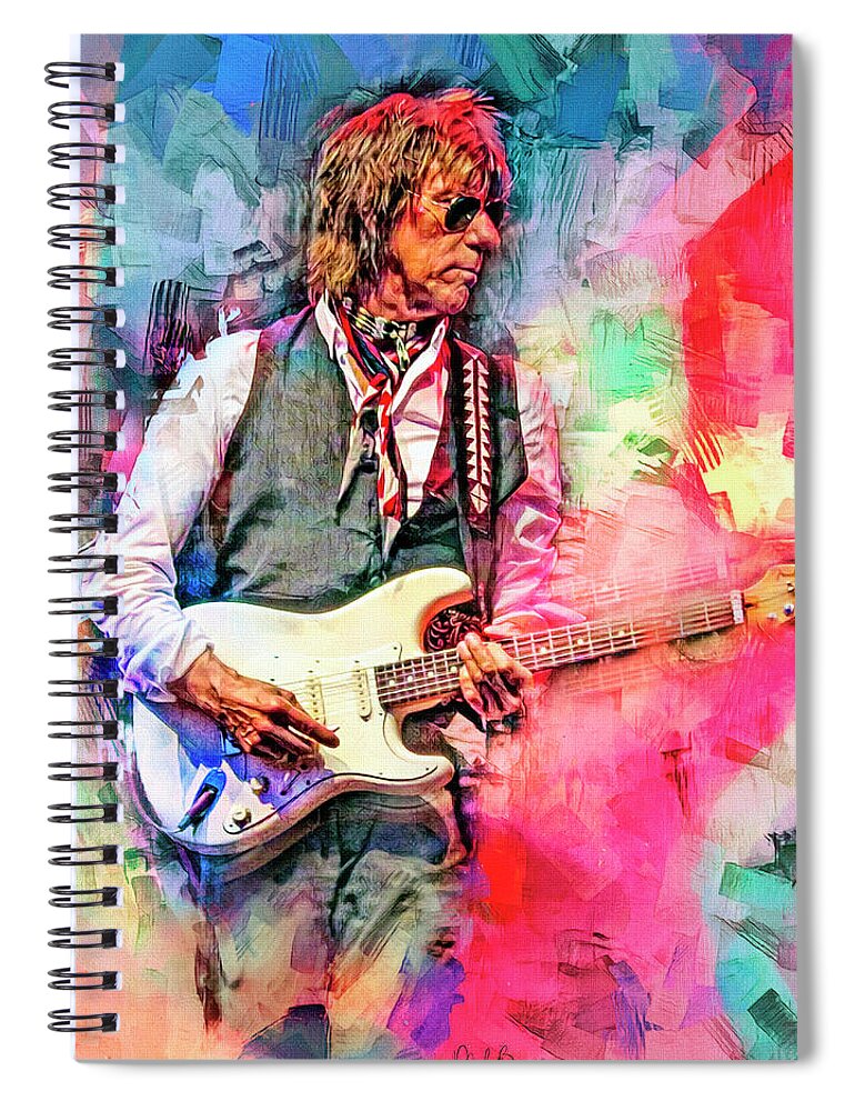 Jeff Beck Spiral Notebook featuring the mixed media Jeff Beck Musician Guitarist by Mal Bray