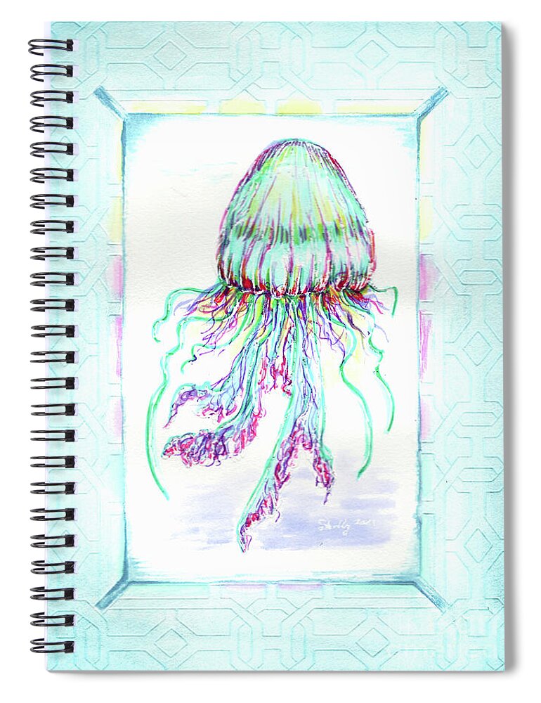 Jellyfish Spiral Notebook featuring the painting Jellyfish Key West Teal by Shelly Tschupp