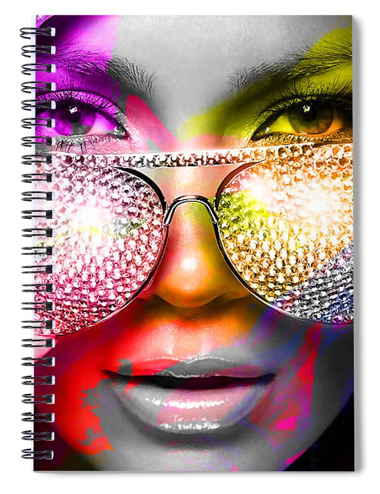  Digital Art Spiral Notebook featuring the mixed media Jennifer Lopez by Marvin Blaine
