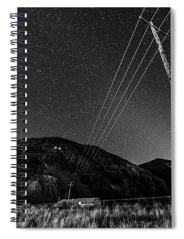 Jerome Spiral Notebook featuring the photograph Jerome Arizona Ghost Town Starry Skies Mining Town Black and White by Toby McGuire