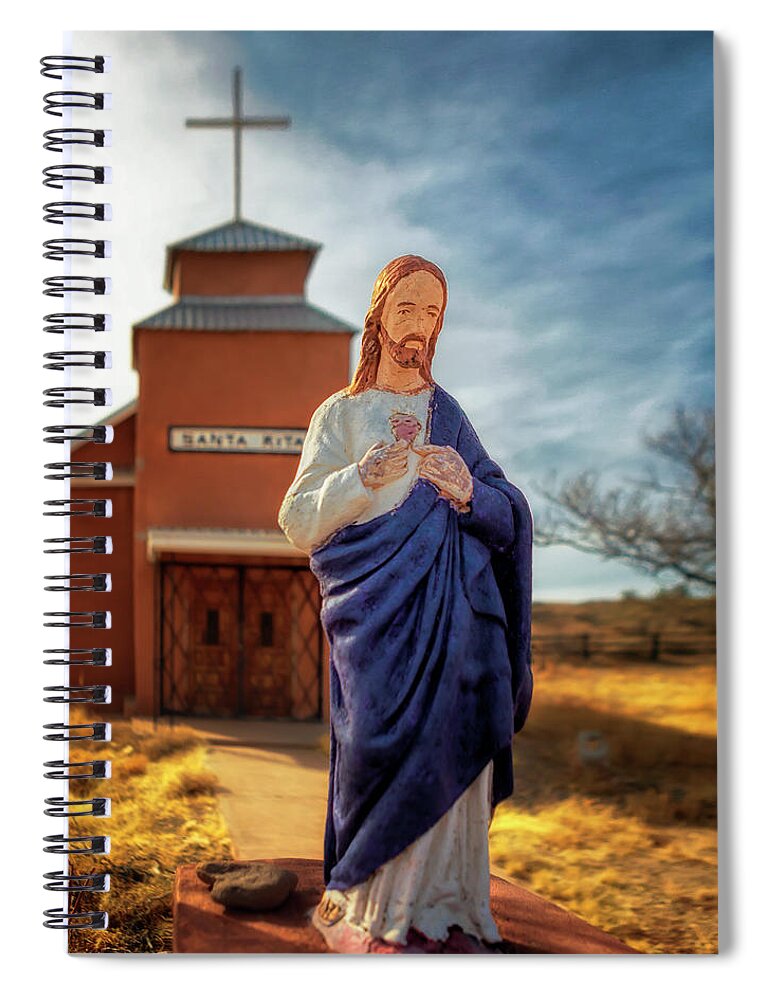 Christ Spiral Notebook featuring the photograph Jesus at Santa Rita Church - Riley NM - Ghost Town by Susan Rissi Tregoning