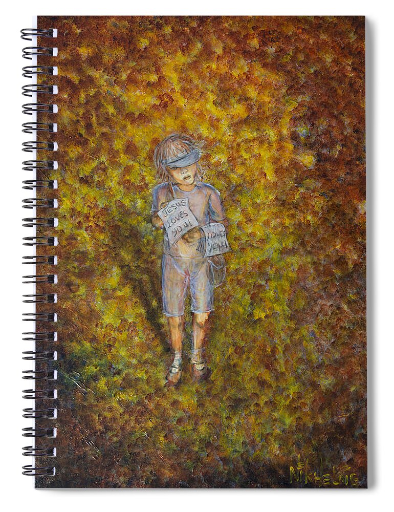 Child Spiral Notebook featuring the painting Jesus Loves You 01 by Nik Helbig