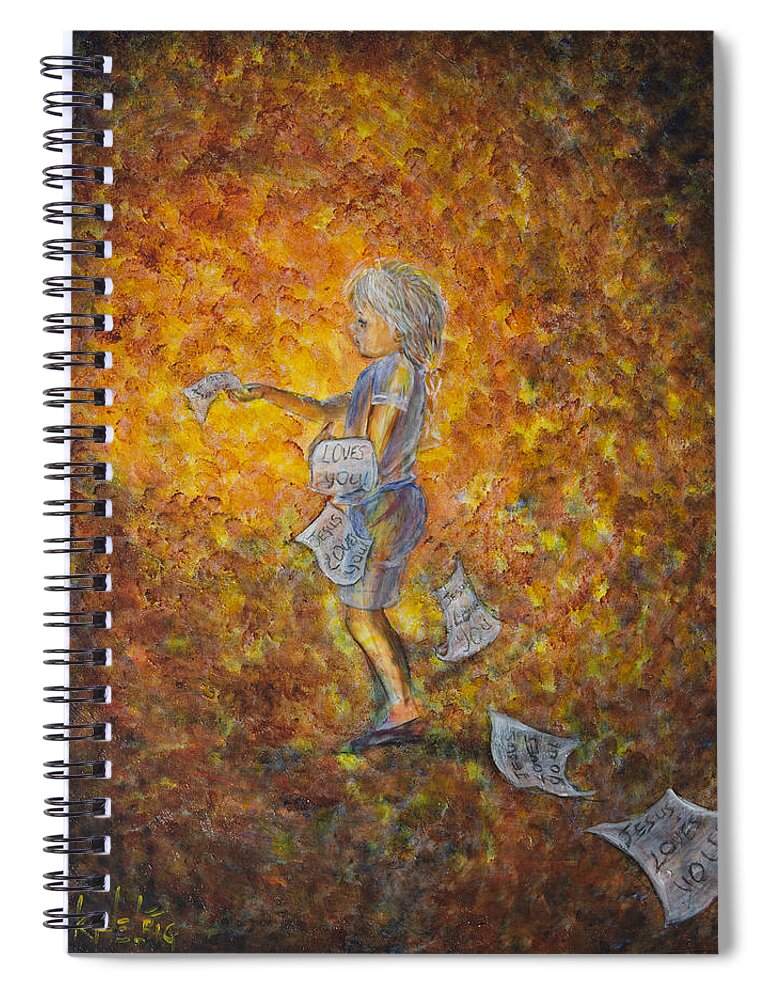 Child Spiral Notebook featuring the painting Jesus Loves You 02 by Nik Helbig