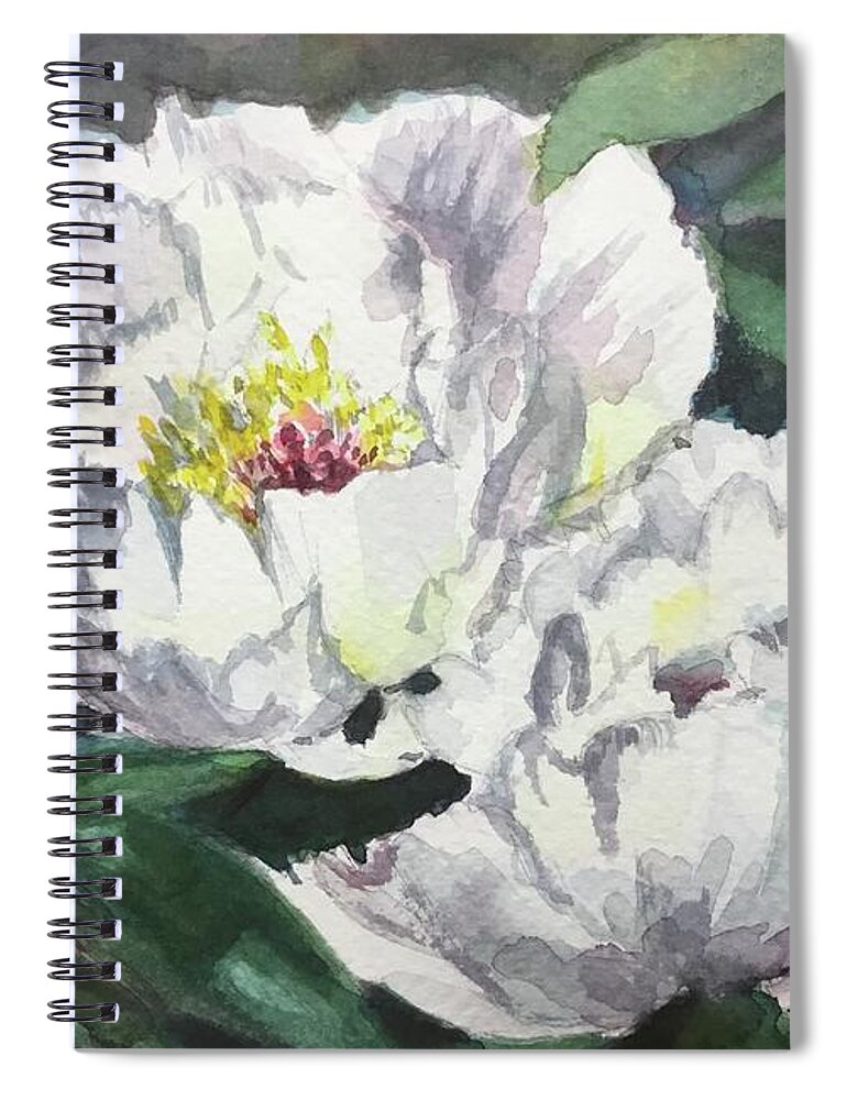 Peony Spiral Notebook featuring the painting Jewel of a Peony by Sonia Mocnik