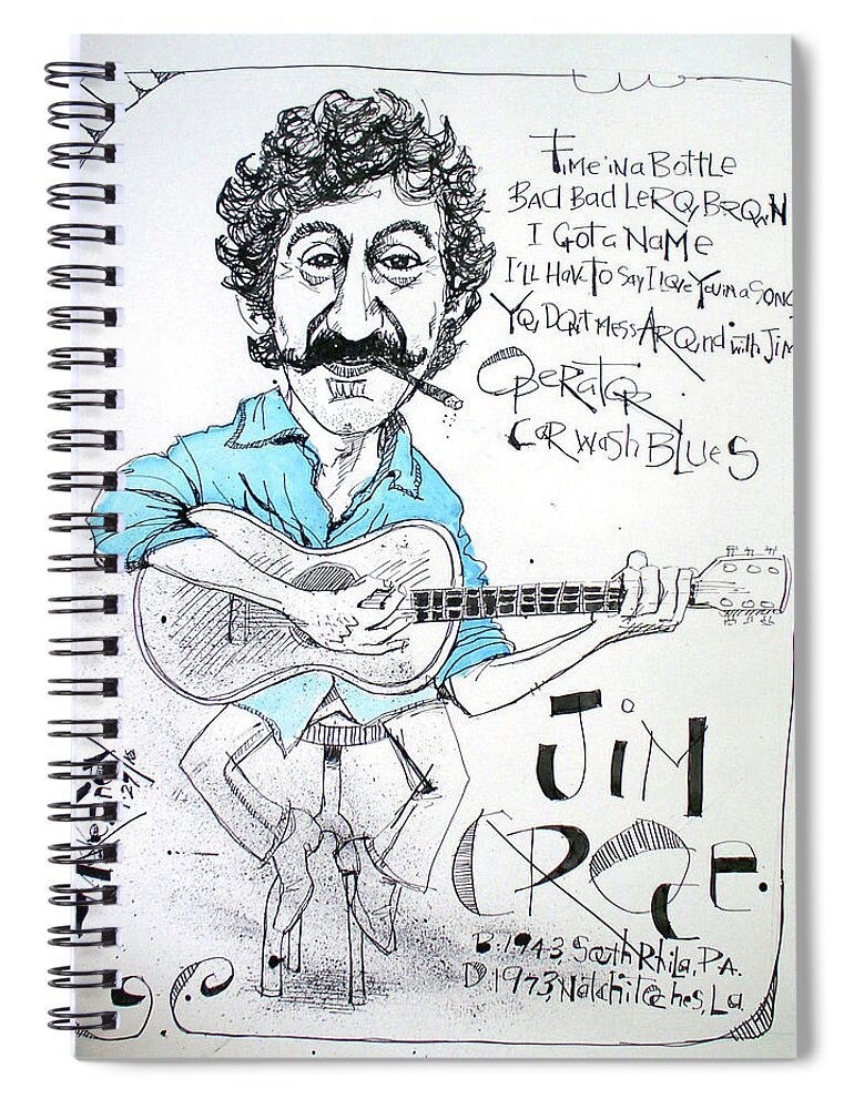  Spiral Notebook featuring the drawing Jim Croce by Phil Mckenney