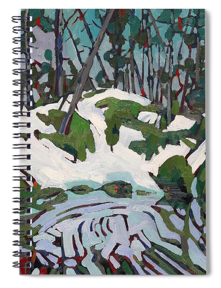2467 Spiral Notebook featuring the painting Jim Day Snow Reflections by Phil Chadwick